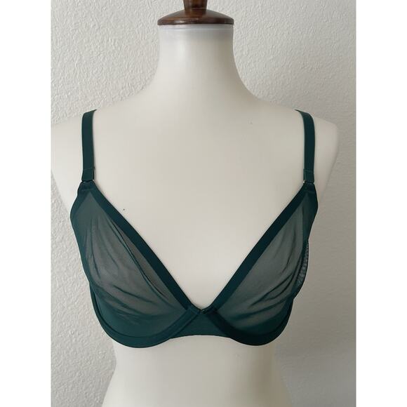 Cuup Lingerie Bra Plunge The Scoop Semi Sheer Green Intimates - Picture 1 of 9